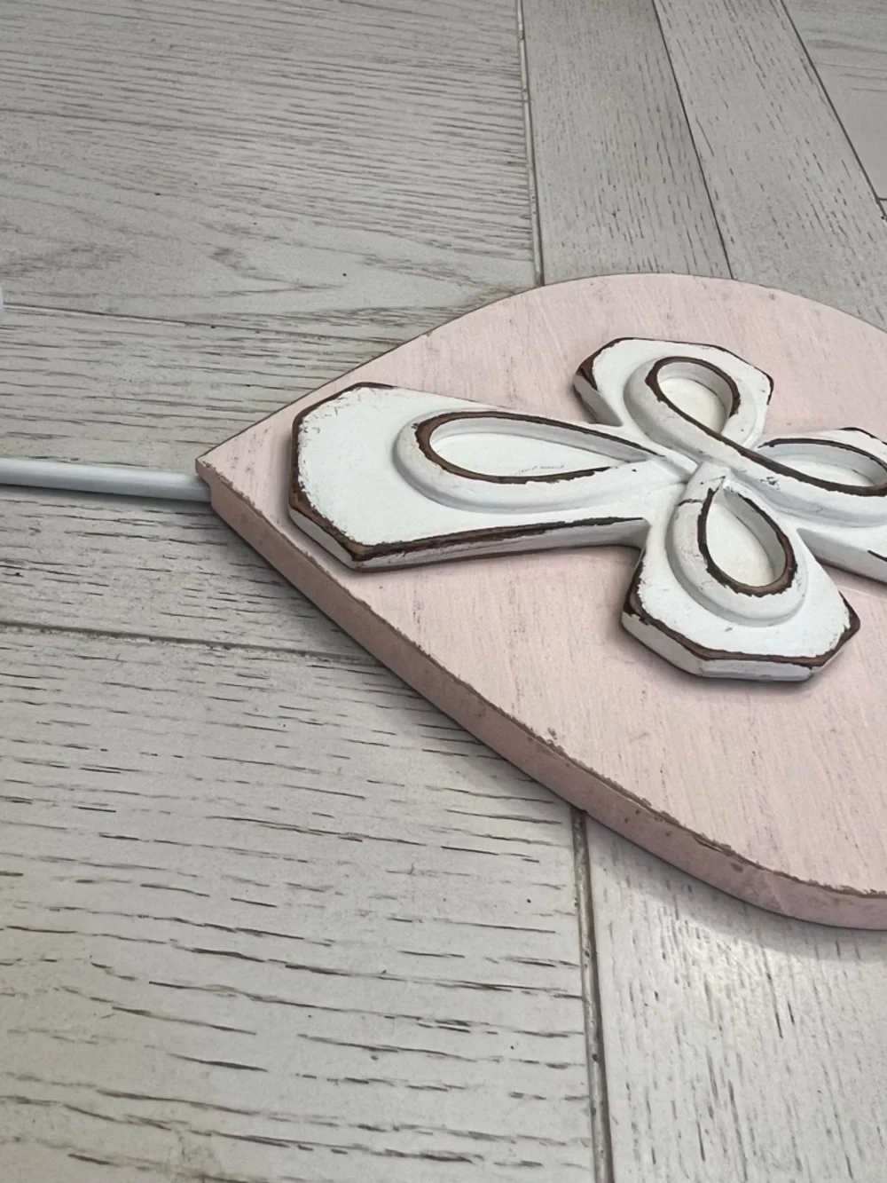 Hobby Lobby Pink Heart Hook with White Distressed Cross Accent